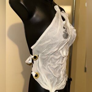 White Side-Tie Top with Gold Accents